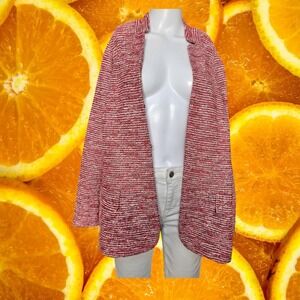 Talbots Woman Tweed Blazer Open Front‎ Pockets Textured Jacket Red White 16W